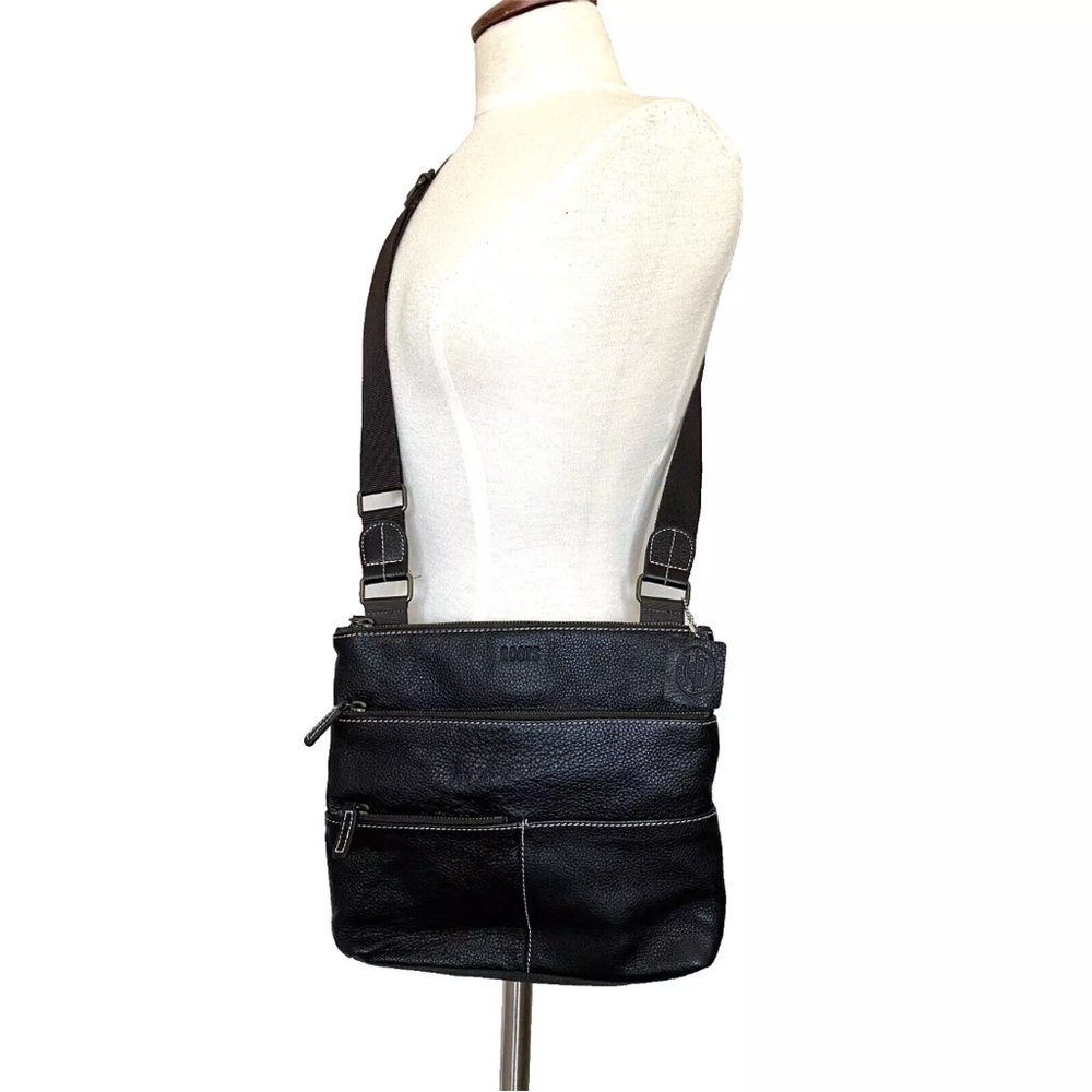 Roots Dark Brown Pebble Leather Crossbody Messenger Bag Purse Canvas Back